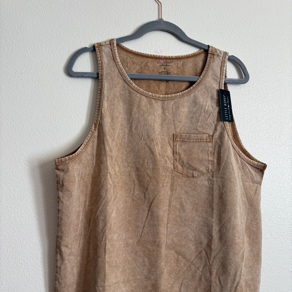 NEW Men’s Little Bipsy Tan Acid Wash Pocket Tank Top Size Small 100% Cotton - Picture 1 of 8